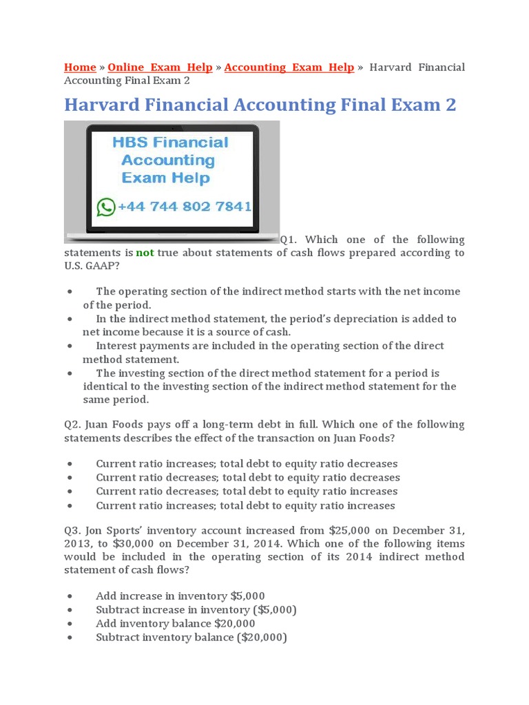 Harvard Financial Accounting Final Exam 2 Debits And Credits Cash