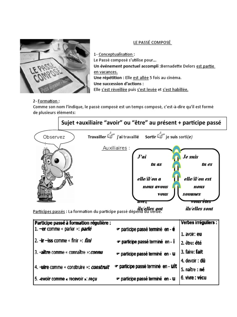 Devoir Participe Présent Fiche Du Passe Compose | PDF | Nombre grammatical | Genre grammatical