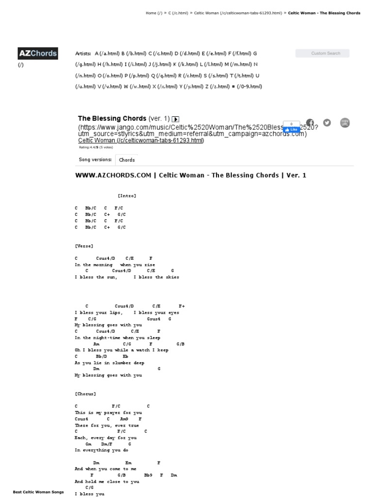 Celtic Woman The Blessing Chords Pdf Song Structure Musical Forms