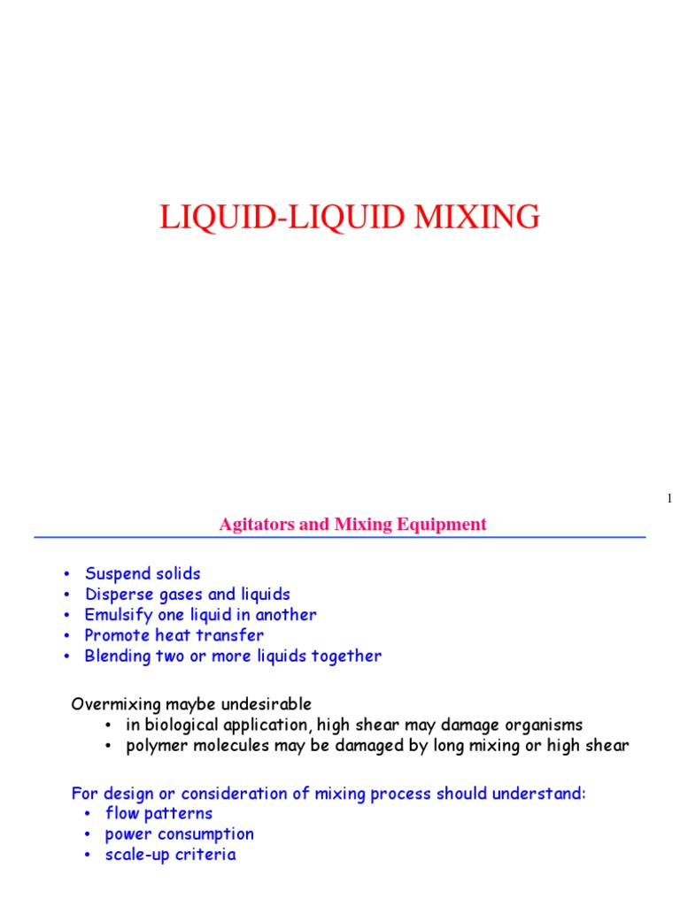 Liquid Liquid Mixing PDF Continuum Mechanics Liquids