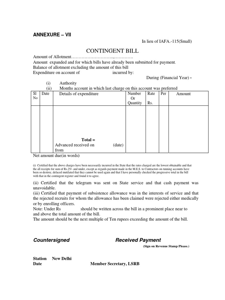 Contingent Bill Format and Guidelines | PDF