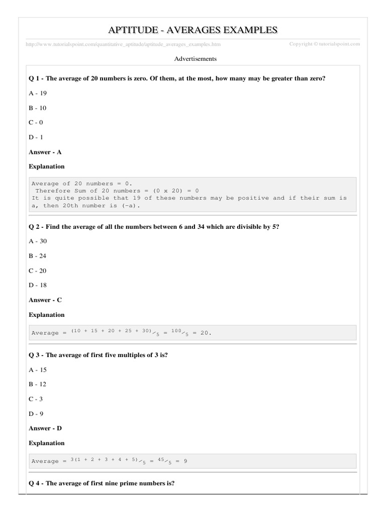 Aptitude - Averages Examples | PDF | Business | Teaching Mathematics
