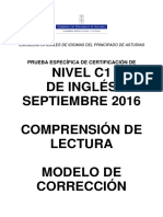 Nivel C1 de Inglés Septiembre 2016 Comprensión de Lectura Modelo de Corrección