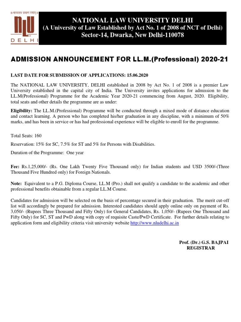 LLM Pro Admission Notice 202021 PDF