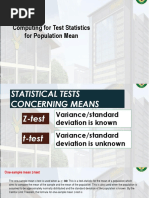 Computing For Test Statistics For Population Mean PDF