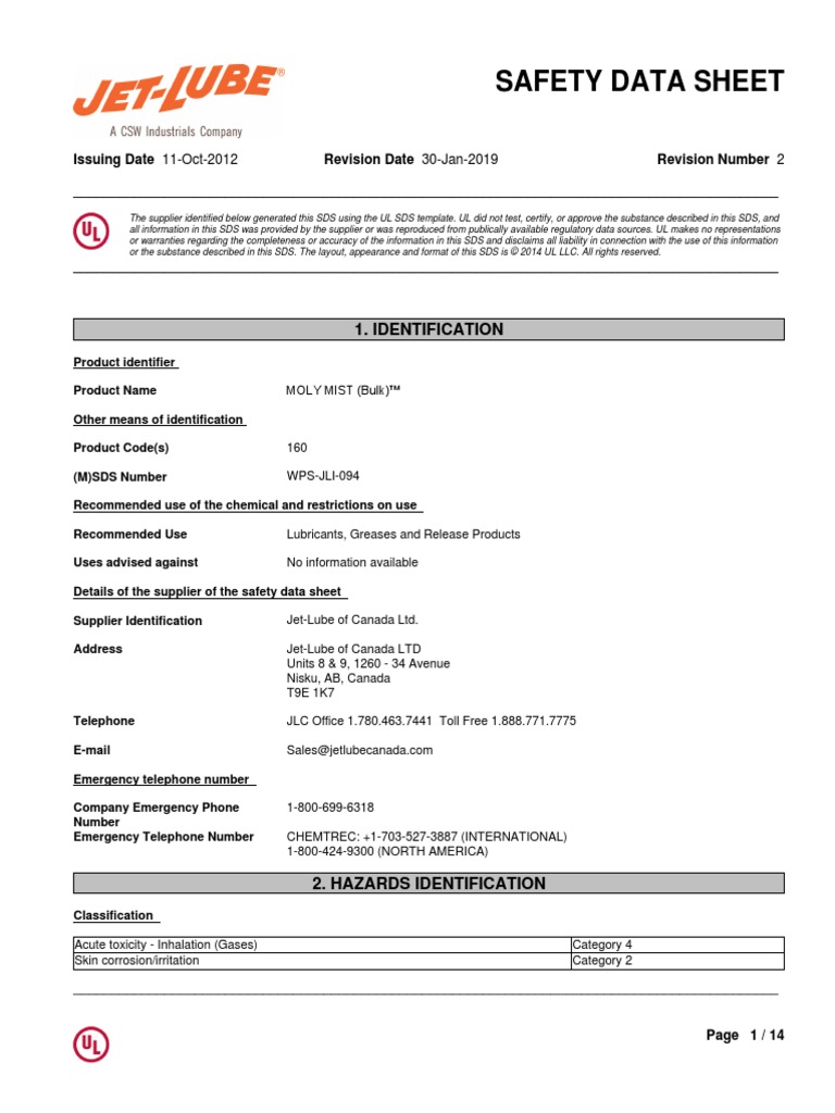 Jet Lube Moly Mist PDF Firefighting Toxicity