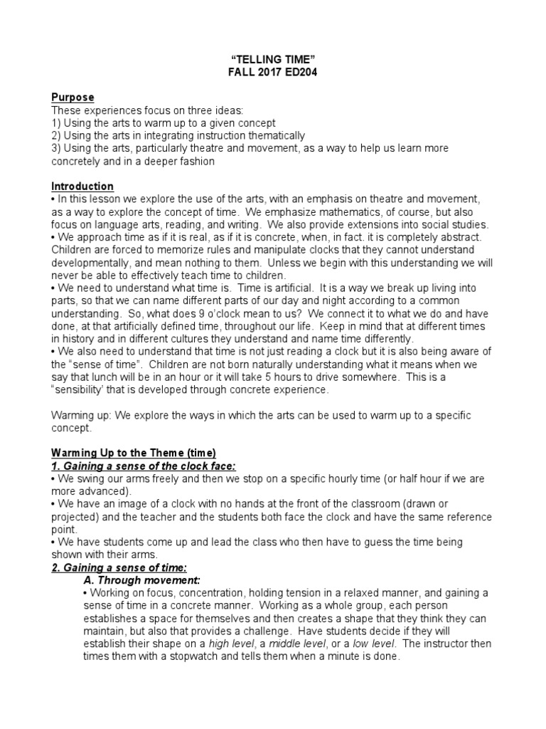 Fall 2017 TH Telling Time Lesson | PDF | Time | Time Perception