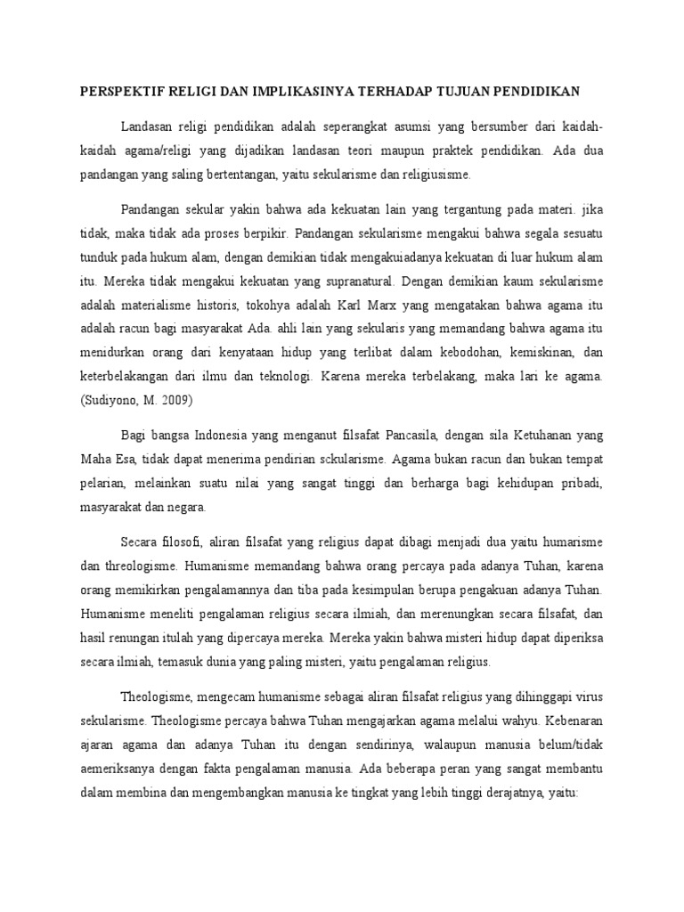 Perspektif Religi Dan Implikasinya Terhadap Tujuan Pendidikan