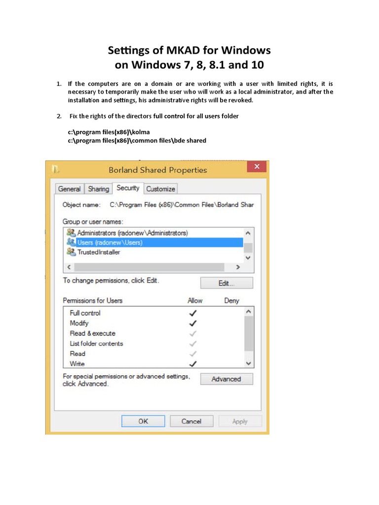 MKAD BDE Configuration for Windows 7 | PDF