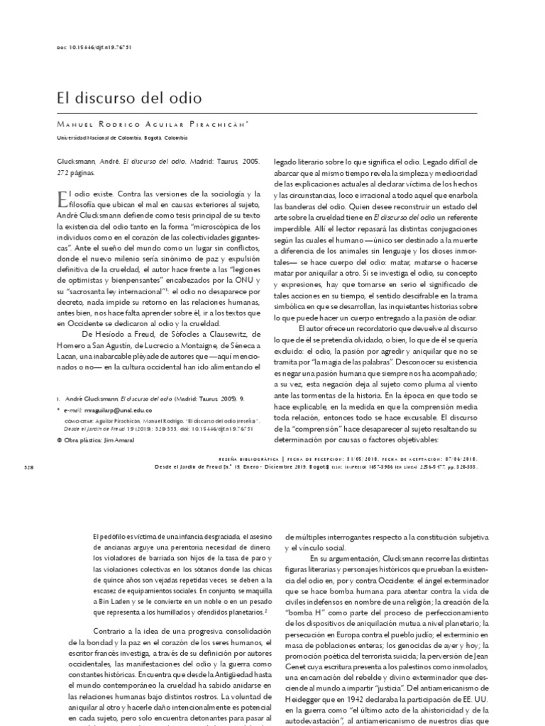 El Discurso Del Odio - 2018 - MRAP PDF | PDF | Psicoanálisis | Autor