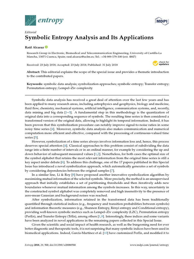 Entropy: Symbolic Entropy Analysis and Its Applications | PDF ...