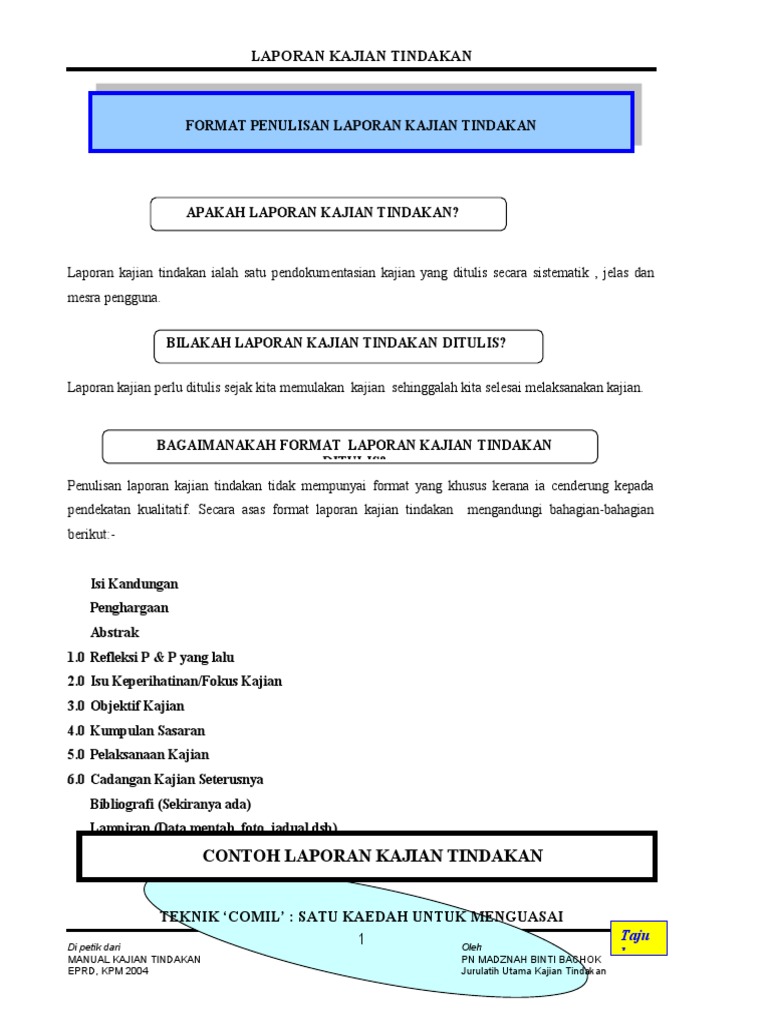 Contoh Laporan Kajian Tindakan