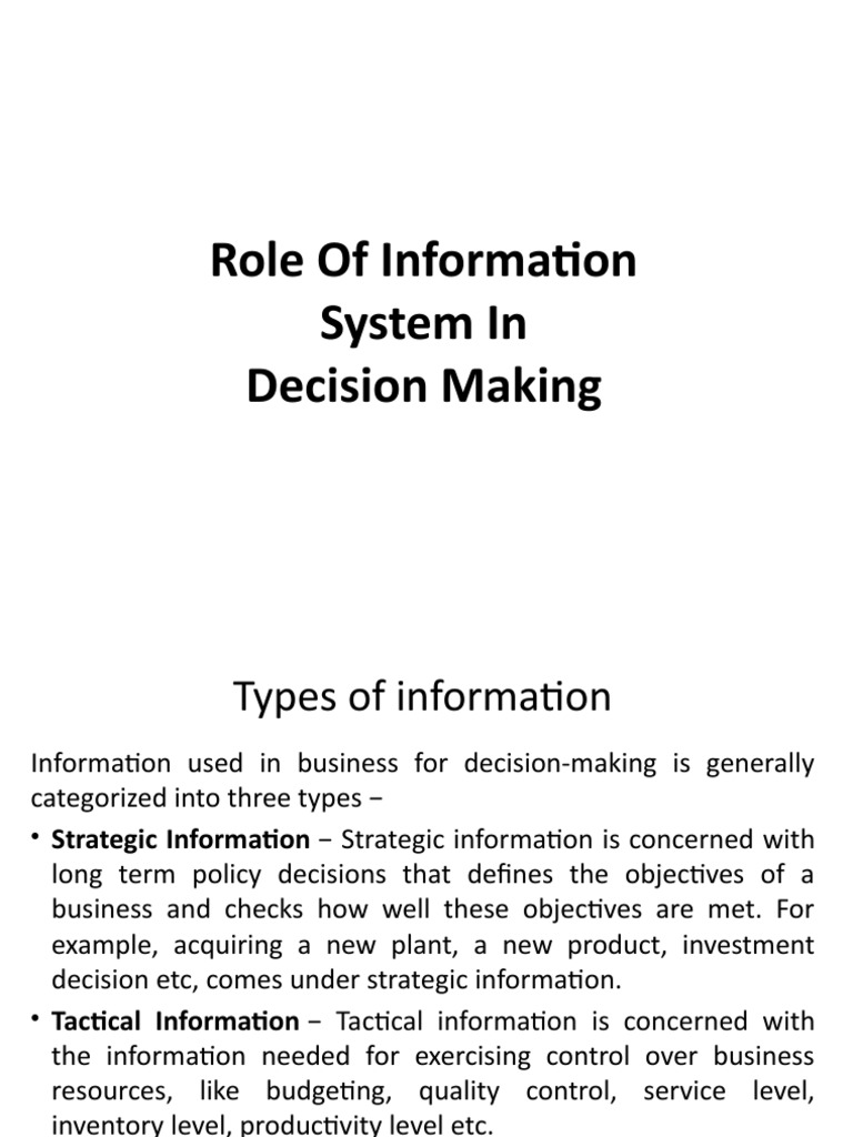 Role of Information System in Decision Making | PDF | Management ...