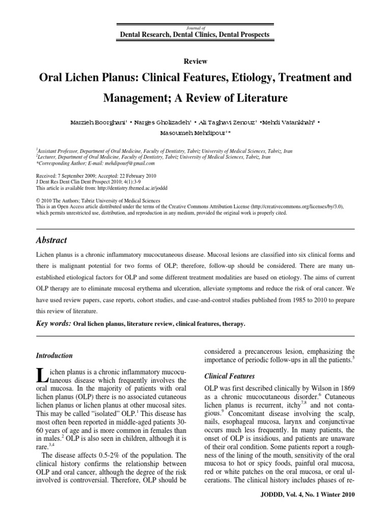 Oral Lichen Planus Clinical Features, Etiology, Treatment and | PDF ...