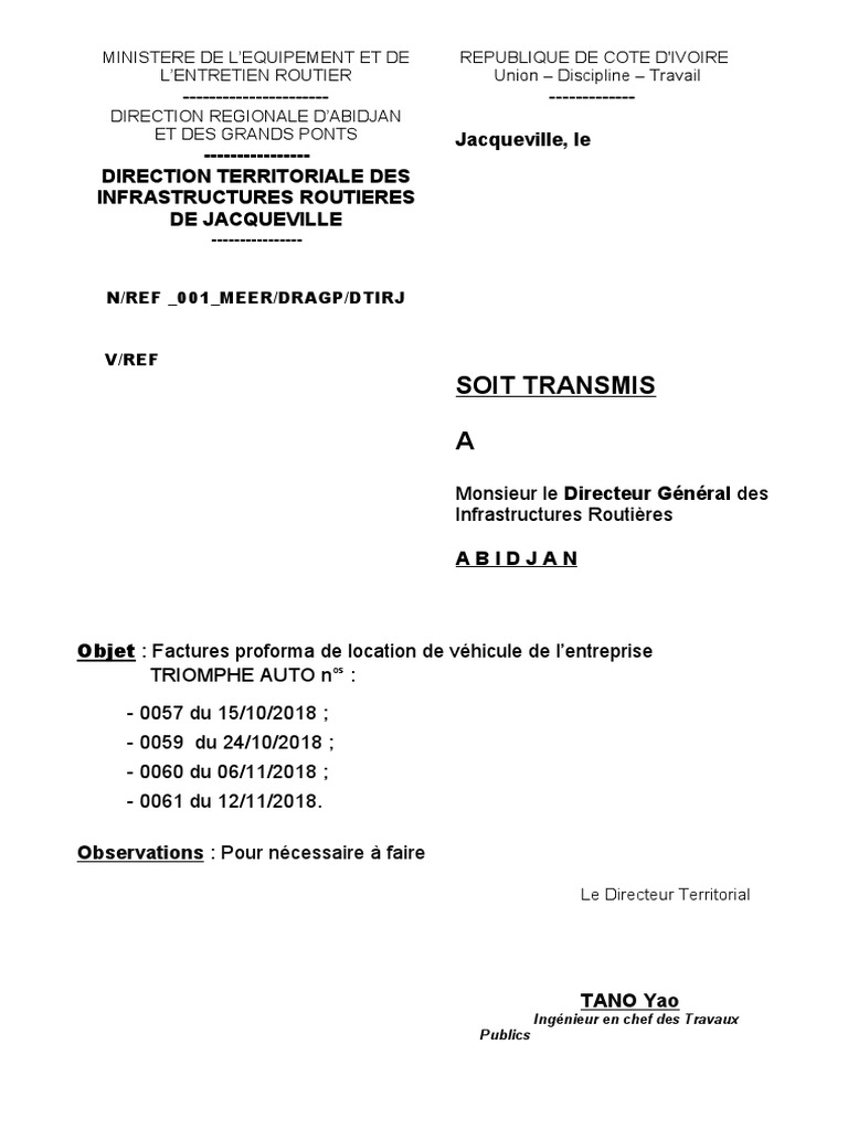 Modèle de Soit Transmis Administratif | PDF | Technologie et ingénierie