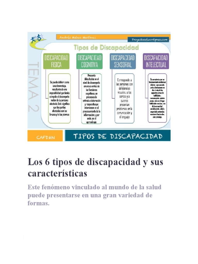 Tipos de Discapacidad y Características | PDF | Discapacidad ...