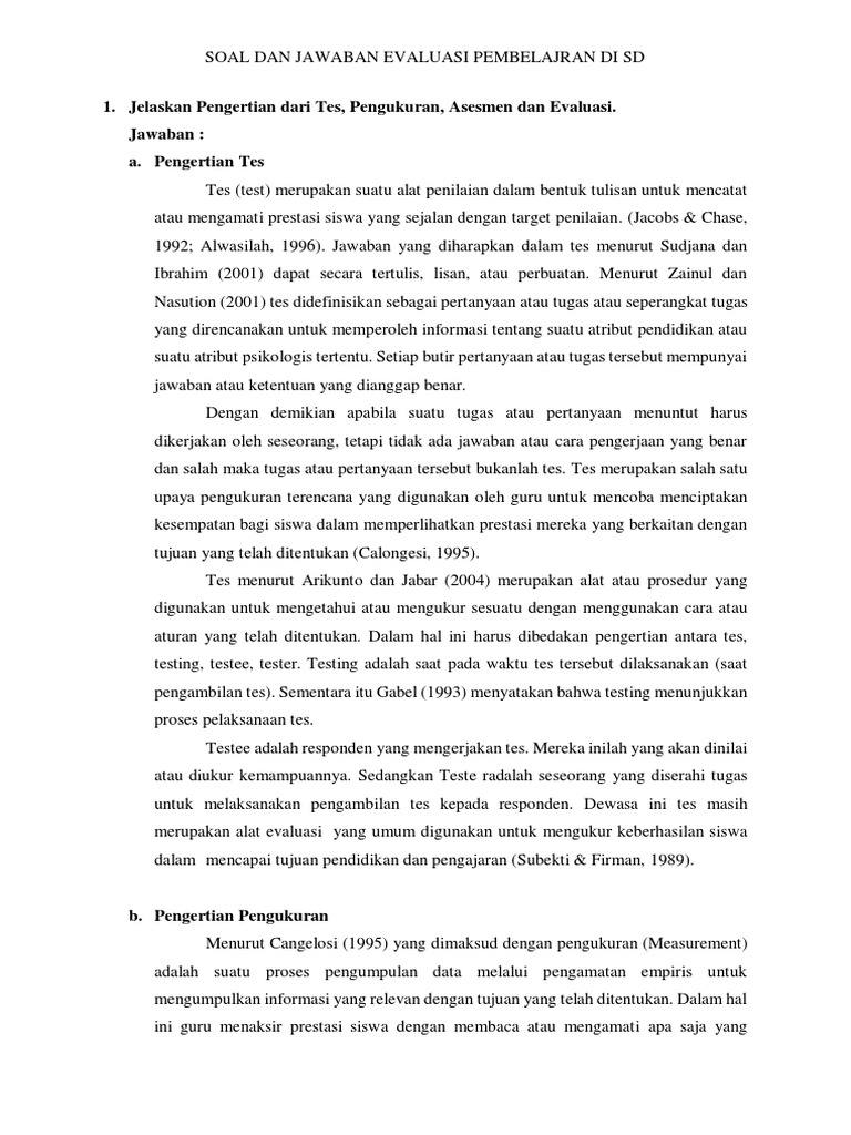 Soal dan Jawaban Evaluasi Pembelajaran SD | PDF | Karier & Perkembangan ...