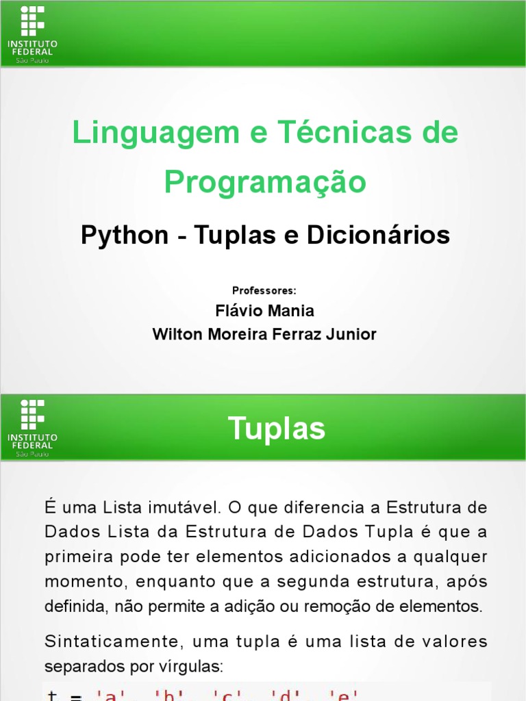 Tuplas e Dicionários em Python | PDF | Python (linguagem de programação ...