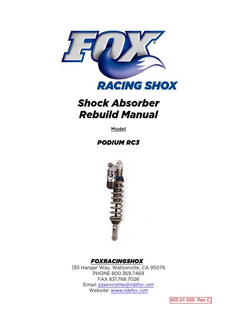 Podium RC3 Shock Rebuild Manual | PDF | Piston | Manufactured Goods