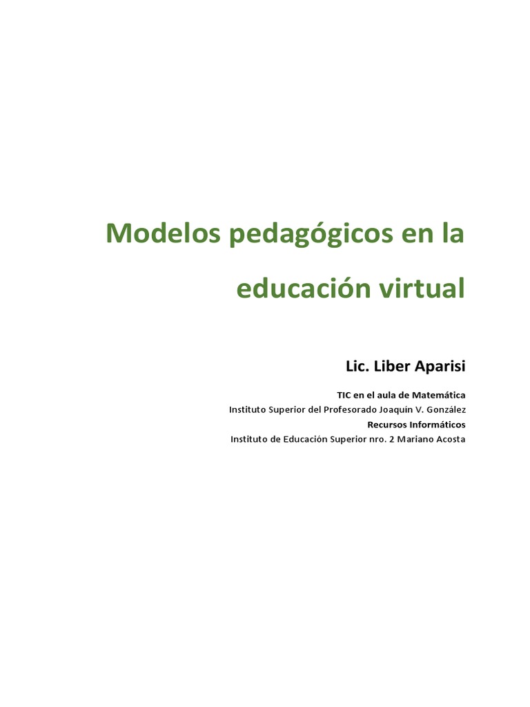 Modelos Pedagógicos en Educación Virtual | PDF | Salón de clases ...