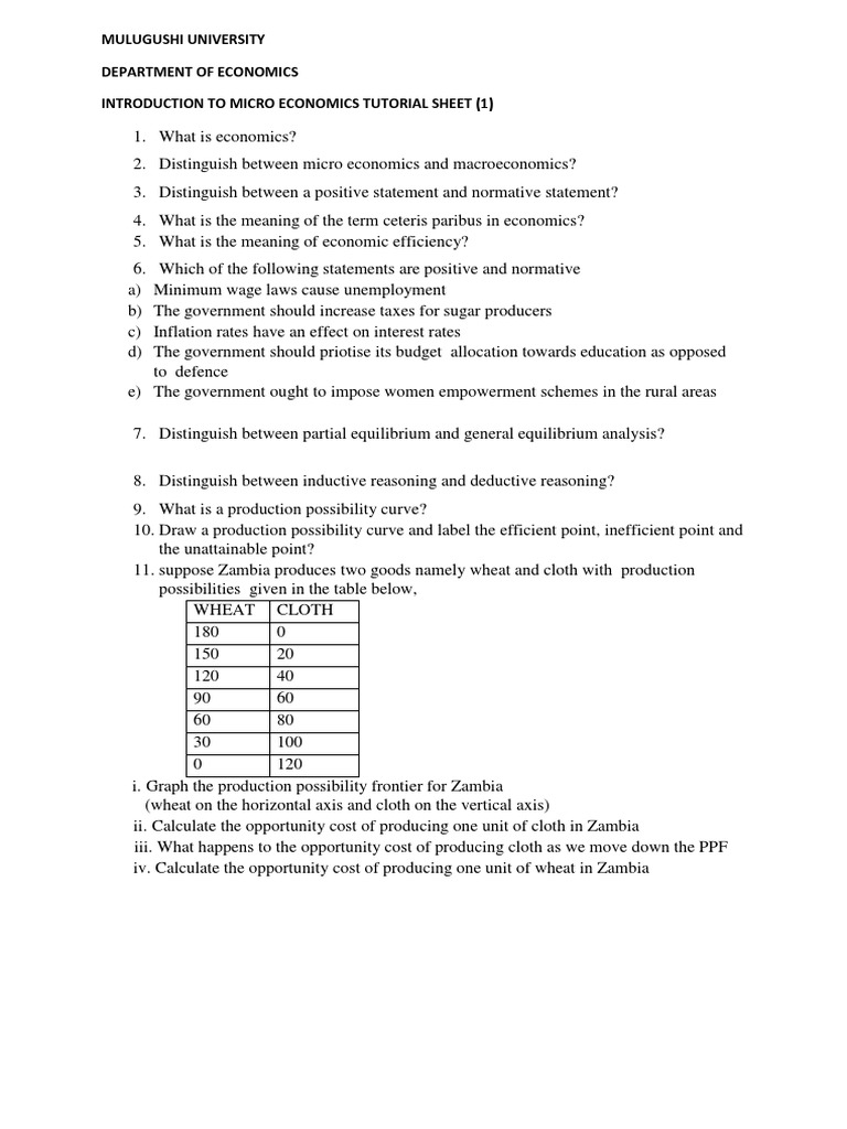 Microeconomics Tutorial Sheet Pdf Economics Microeconomics