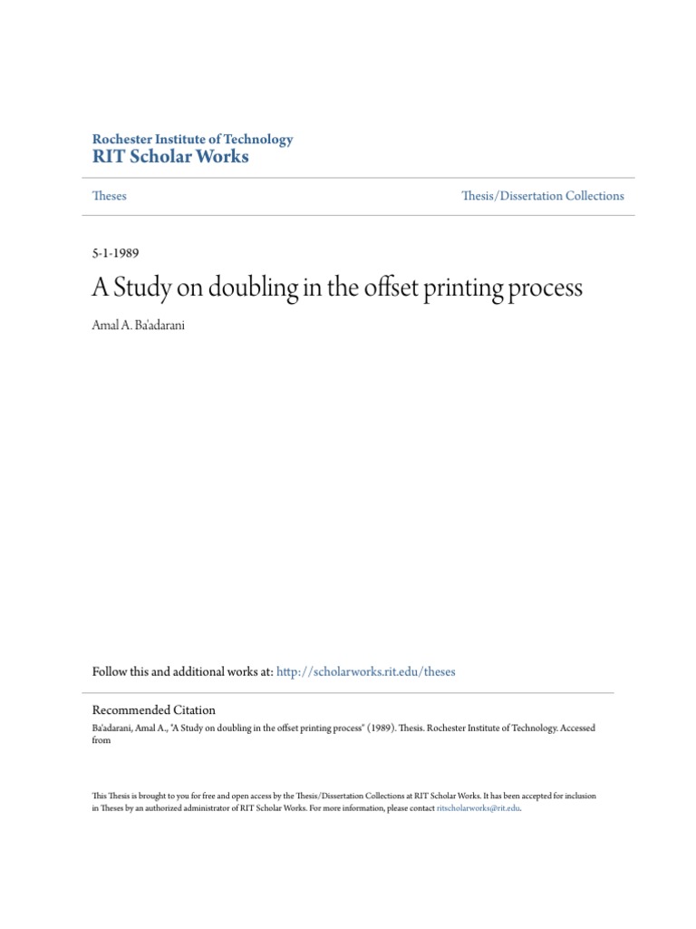 Doubling in Offset Printing Process | PDF | Lithography | Thesis