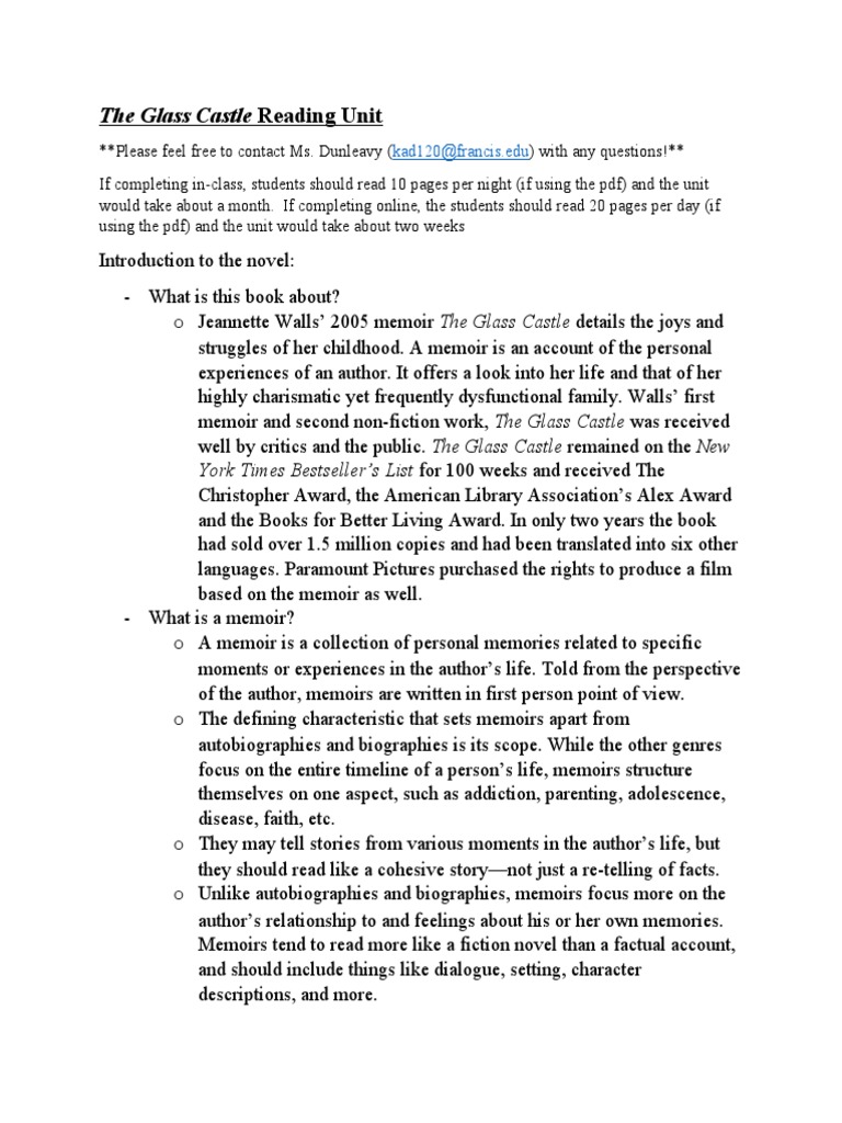 The Glass Castle Reading Unit Online PDF