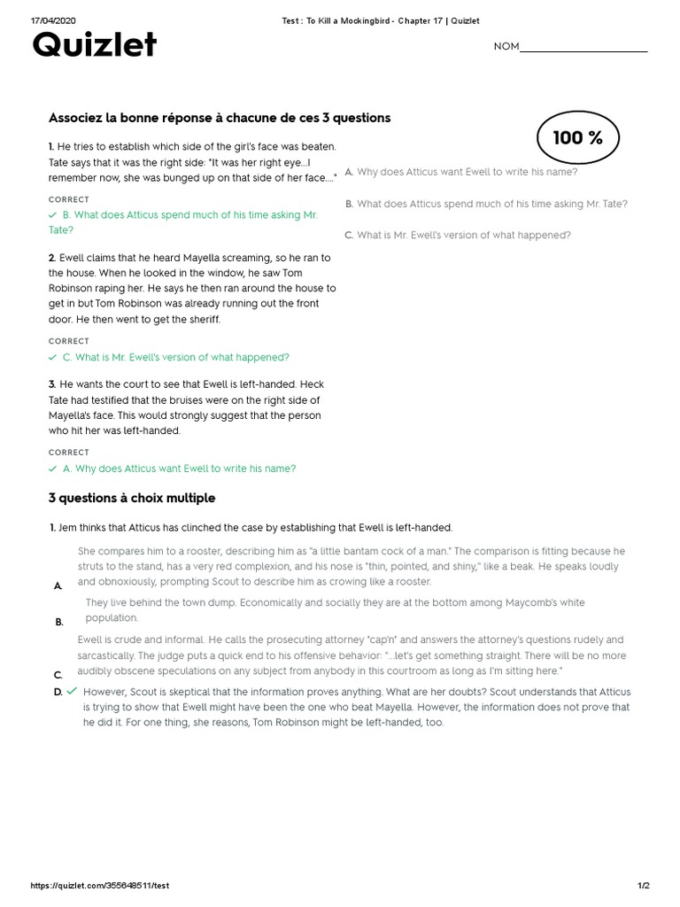 Test To Kill A Mockingbird Chapter 17 Quizlet PDF PDF To Kill