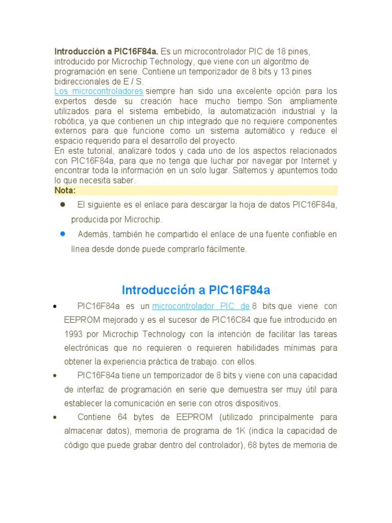 Introducción A PIC16F84a | PDF | Microcontrolador | Circuito integrado