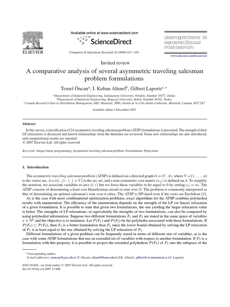 TSP Formulations Oncan PDF PDF Linear Programming Mathematical