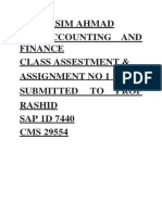 Syed Asim Ahmad Ms Accounting and Finance Class Assestment & Assignment No 1 Submitted TO Prof Rashid SAP 1D 7440 CMS 29554