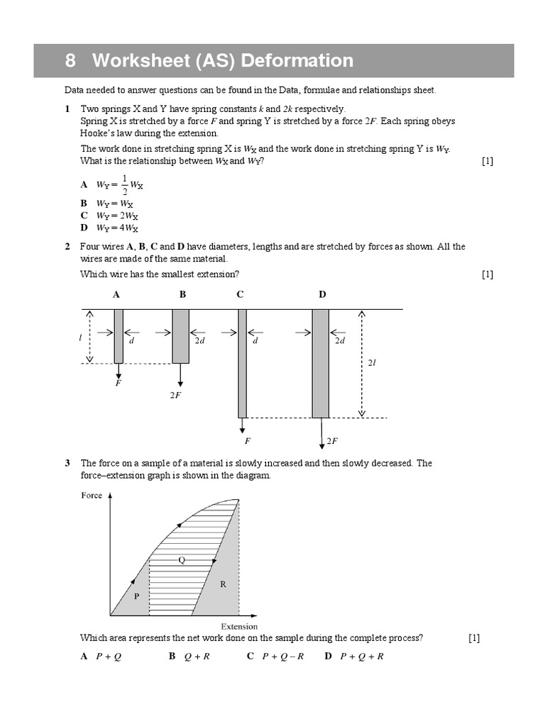 8 Worksheet (AS) Deformation: 2dd 2d 2l | PDF | Young's Modulus | Force