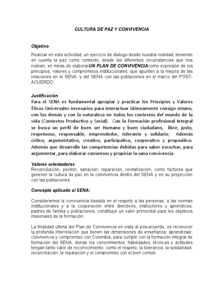 Cultura de Paz y Convivencia | PDF | Paz | Familia