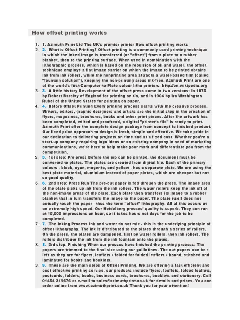 Understanding Offset Printing Process | PDF | Lithography | Printing