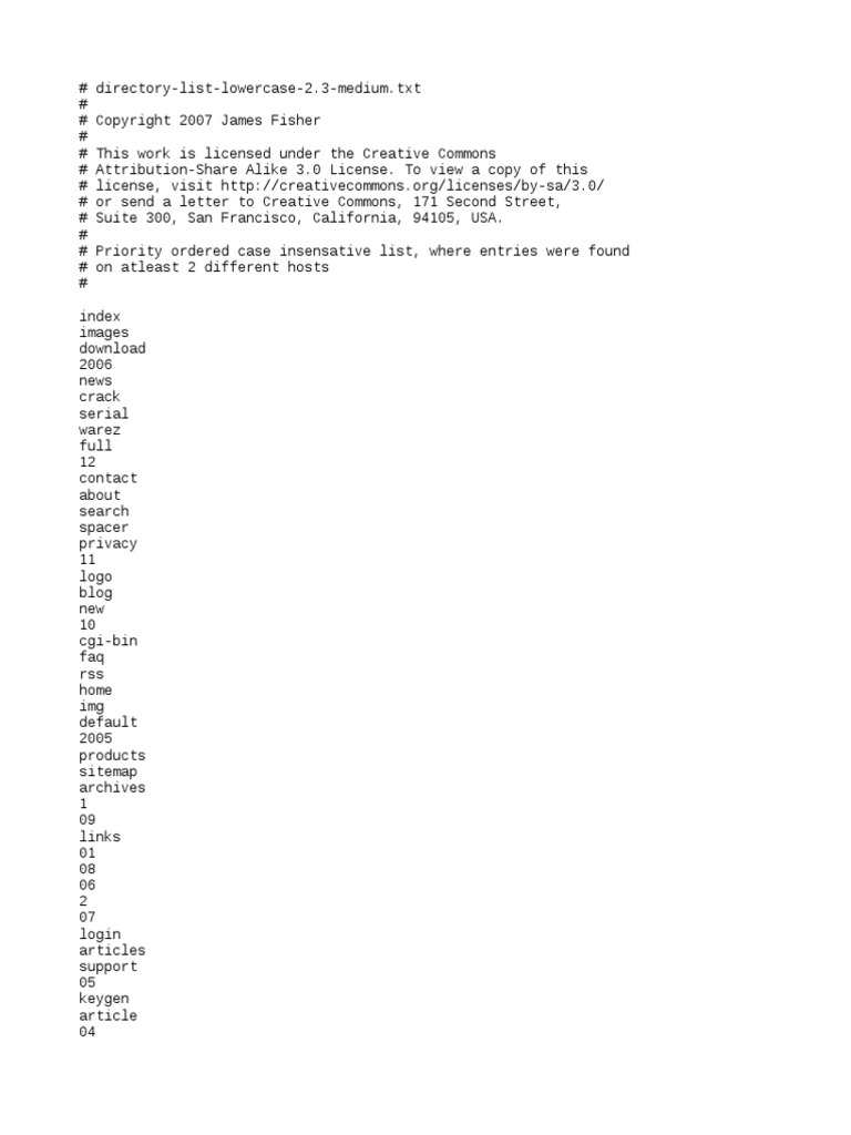 Directory List Lowercase 2.3 Medium | PDF | Internet Forum | World Directory List Lowercase 2.3 Medium | PDF | Internet Forum | World
