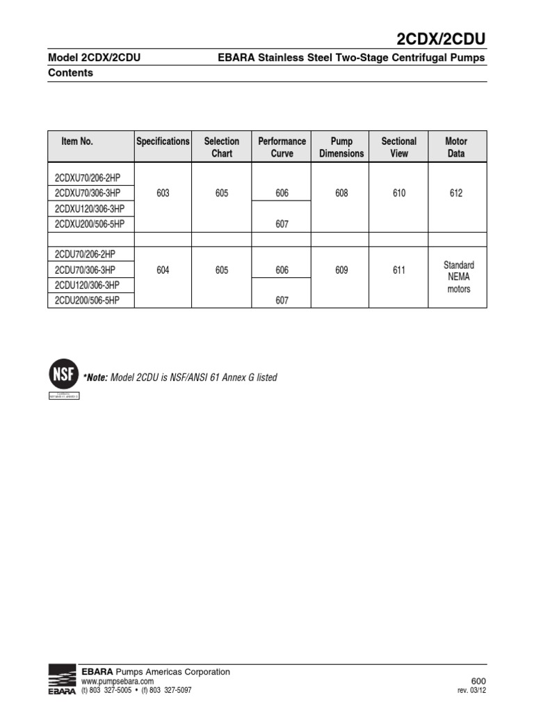 EBARA 2CDX/2CDU Pump Overview | PDF | Electric Motor | Pump