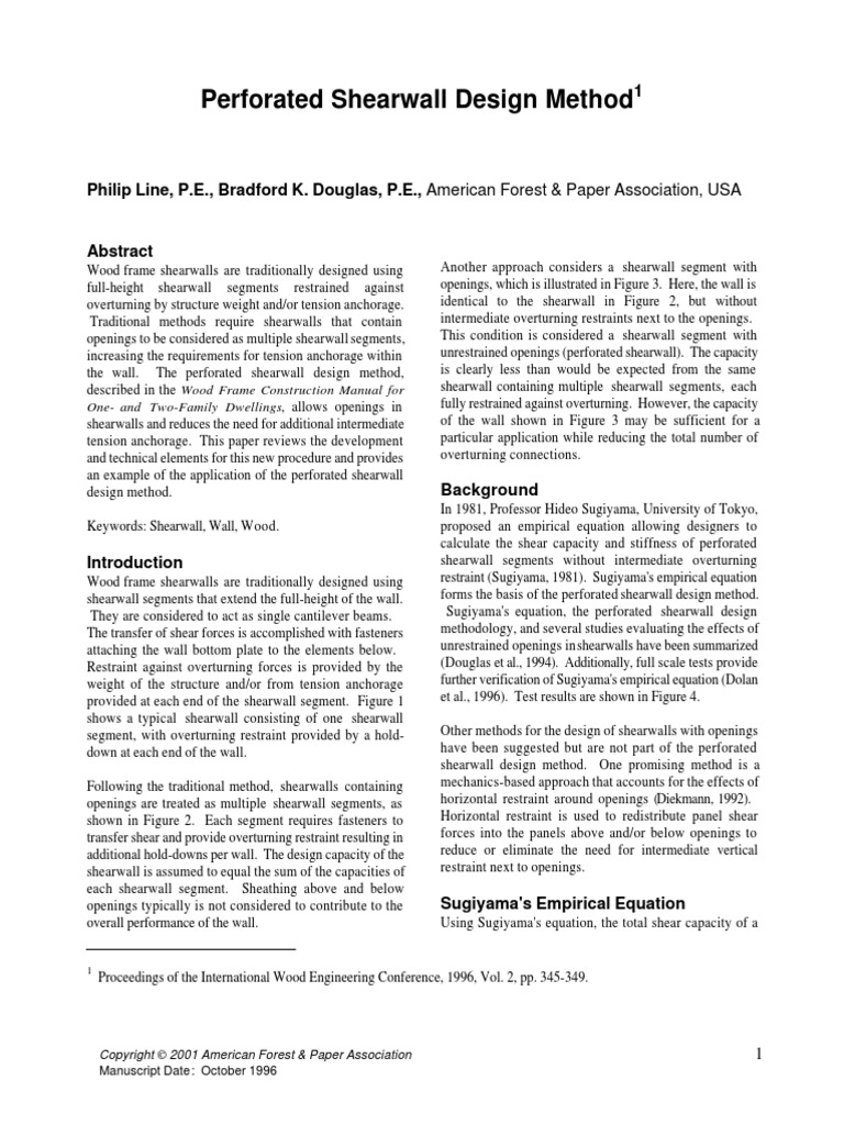 Perforated Shear Wall Design PDF Shear Stress Framing (Construction)