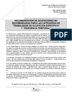 Recomendación de Ocupaciones No Recomendadas de Trabajo DGME 2018 PDF