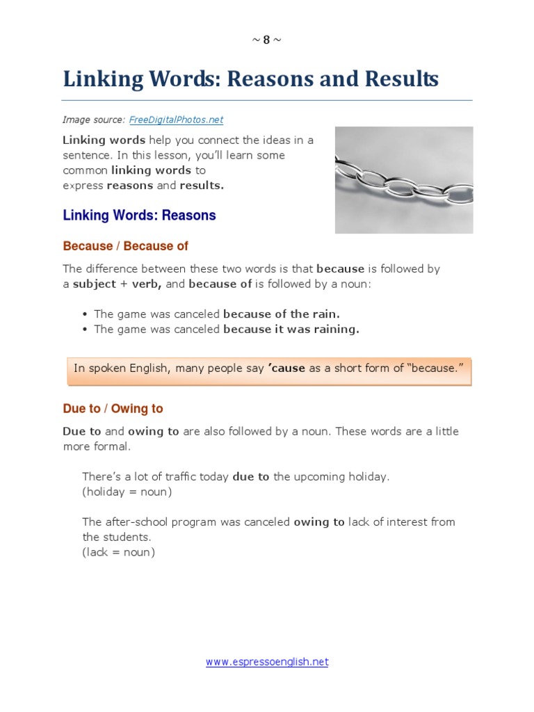 Linking Words for Reasons and Results | PDF