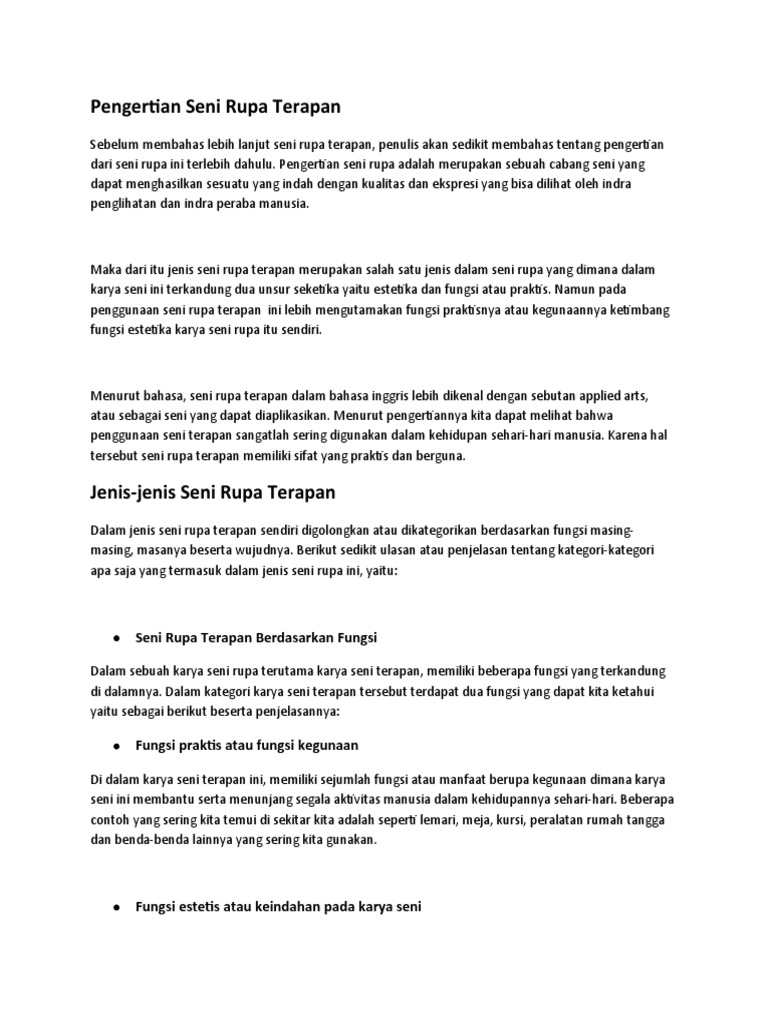 Pengertian Seni Rupa Terapan