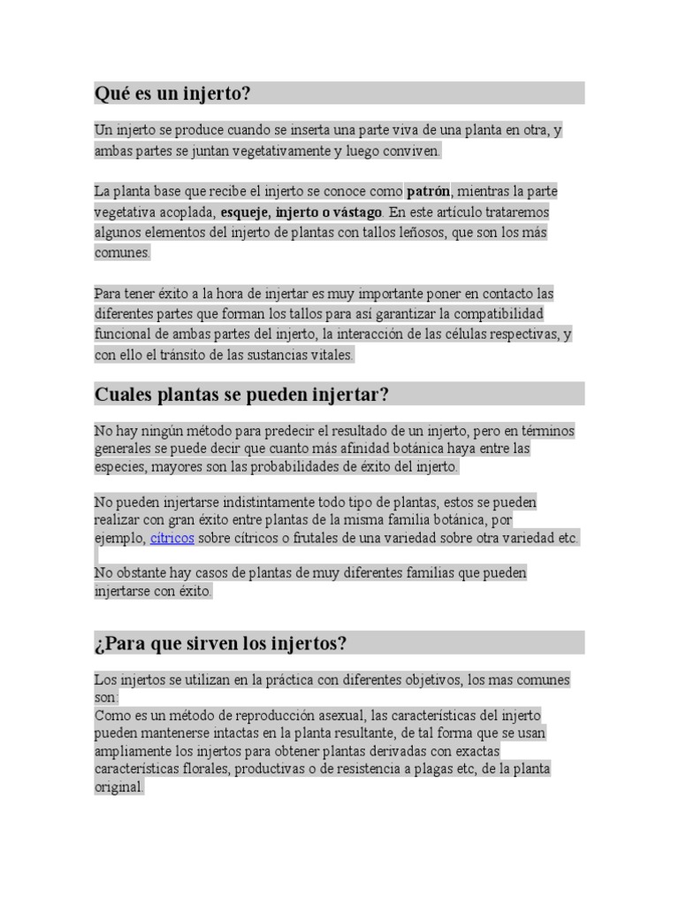 Injertos en Plantas: Definición y Uso | PDF | Injerto | Tallo de la planta