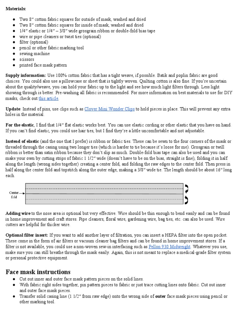 This Article Clover Mini Wonder Clips Face Mask Instructions PDF