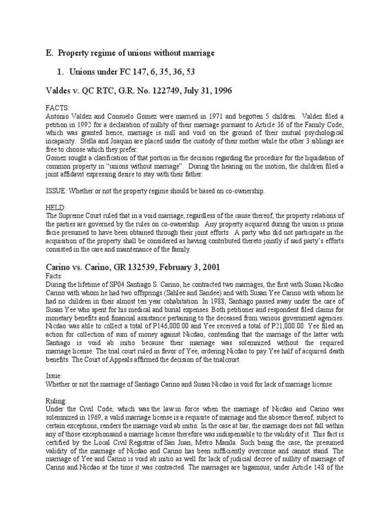 E. Property Regime of Unions Without Marriage PDF Annulment Marriage