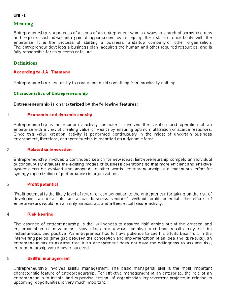 Characteristics of Entrepreneurship | PDF | Economic Development ...
