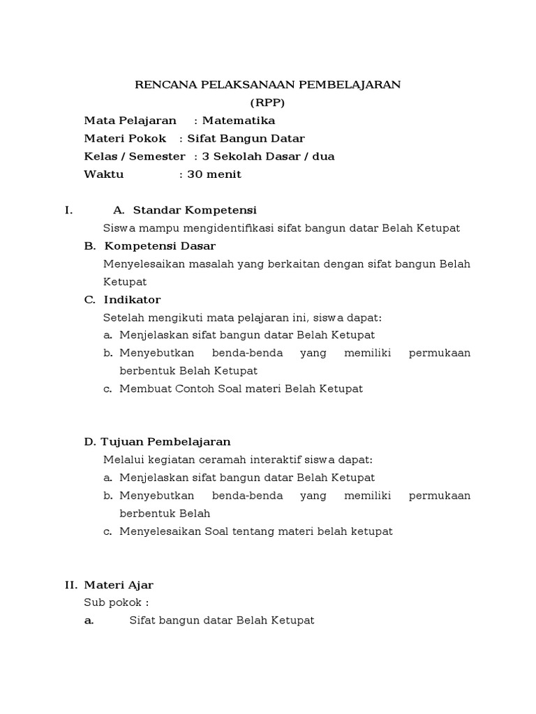 Rpp Matematika Sekolah Dasar Pdf