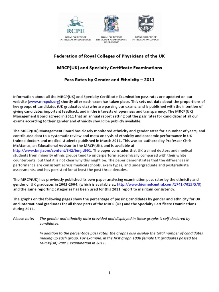 MRCP(UK) Exam Pass Rates 2011 | PDF | Medical School | Test (Assessment)