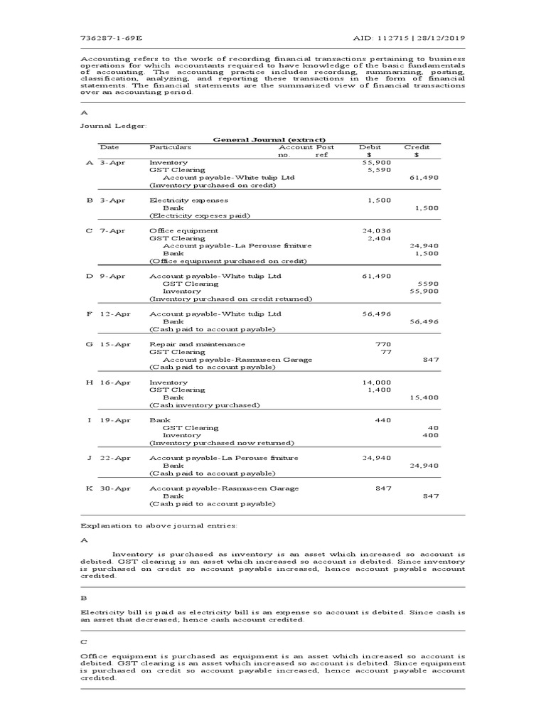 General Journal (Extract) | PDF | Debits And Credits | Service Industries