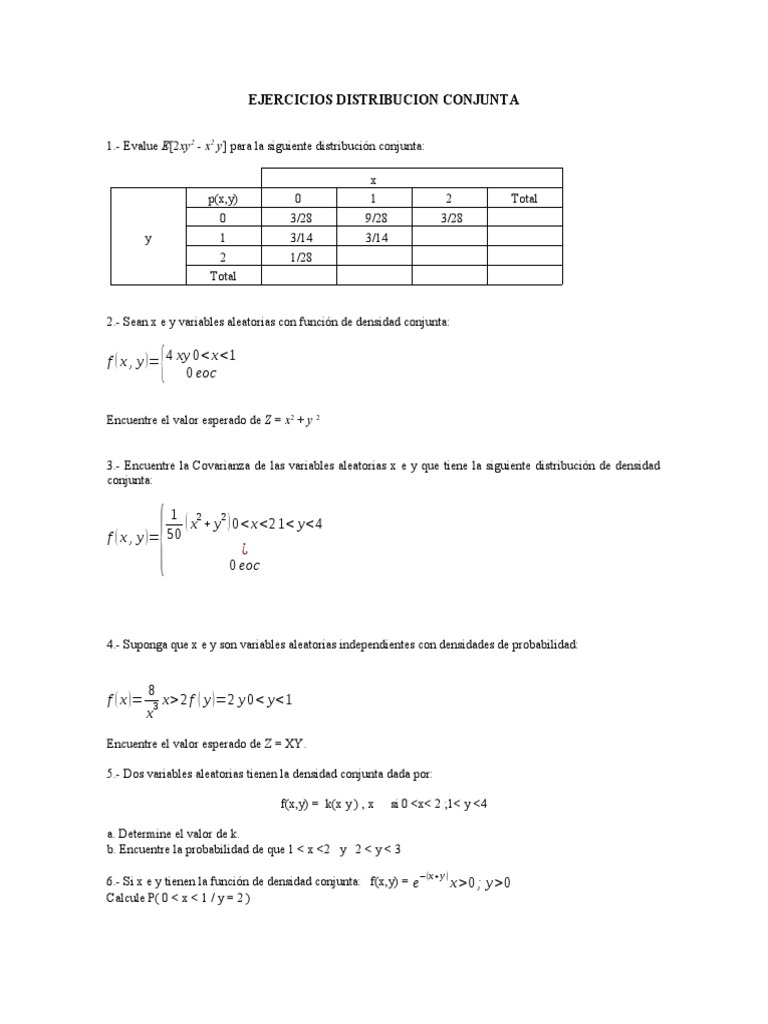 Ejercicios Distribucion Conjunta | PDF | Métodos y materiales de enseñanza