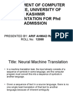 Department of Computer Science, University of Kashmir Presentation For PHD Admission