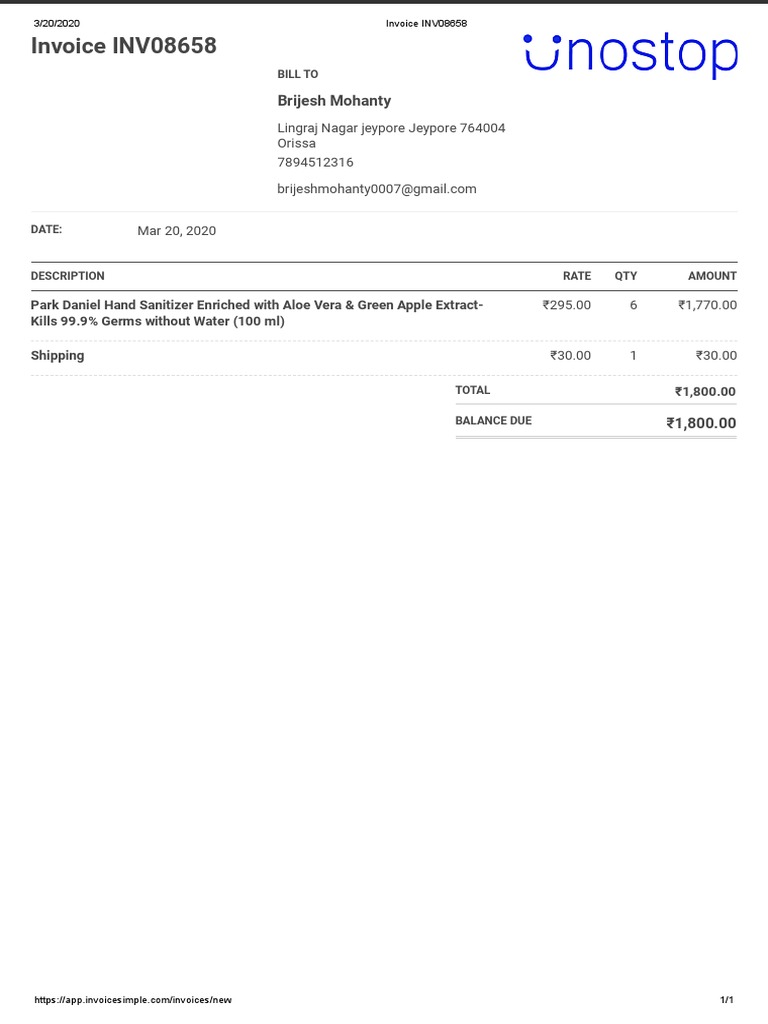 Invoice INV08658: Brijesh Mohanty | PDF